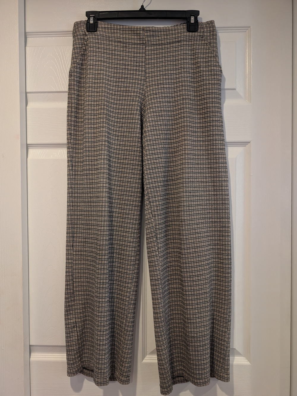 Max Studio Taupe and Black Plaid Wide-Leg Pants